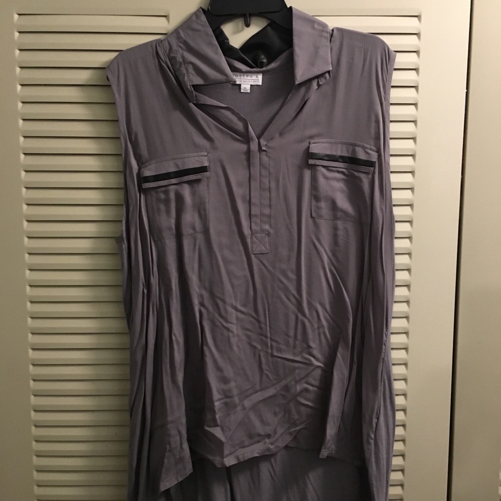 Joseph A. Sleeveless Top w/Faux Leather Collar